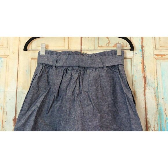 BCBG Maxazria Womens XXS Chambray Blue Paperbag Shorts Elastic Waist Tie Belt - Picture 6 of 9